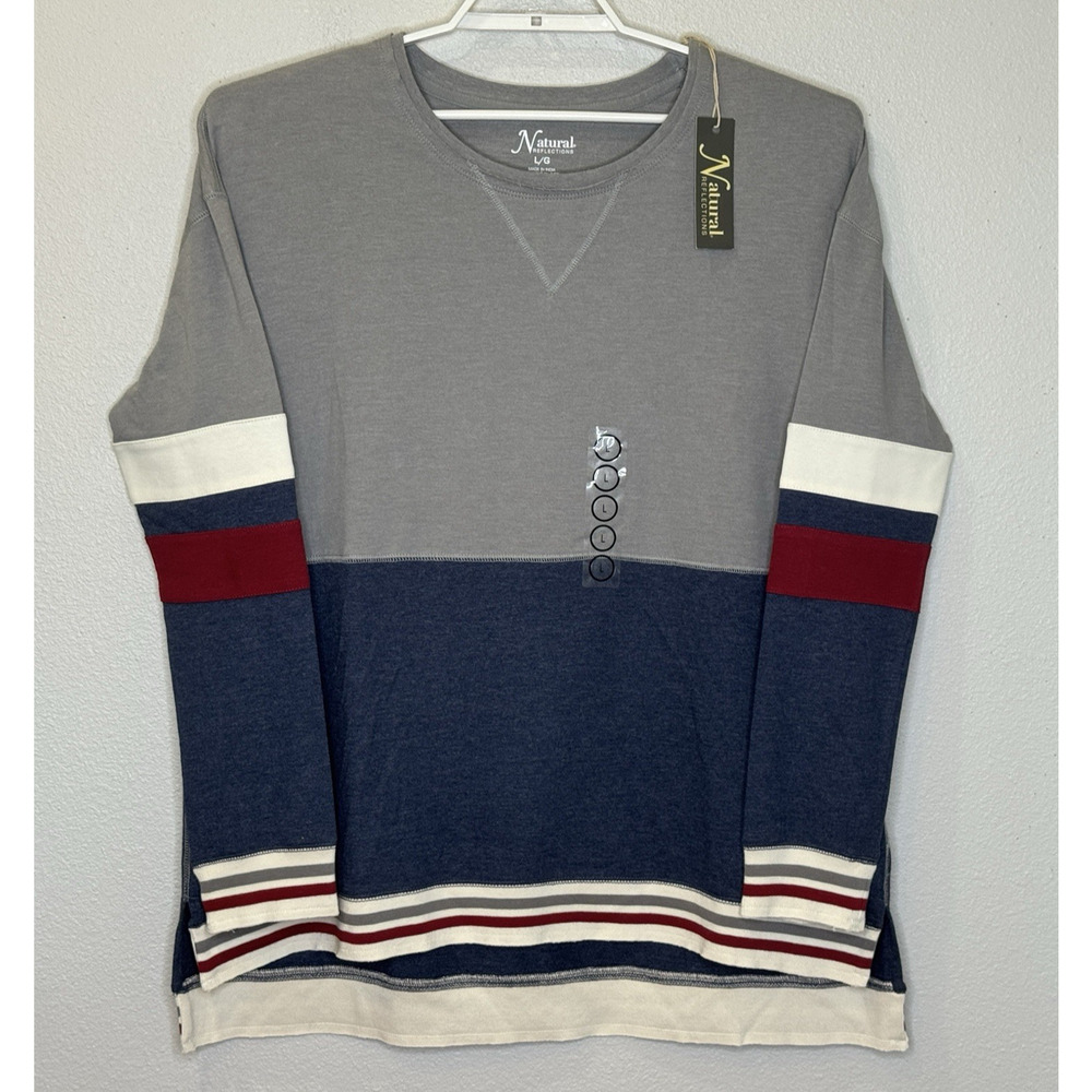 Natural Reflections Tunic‎ Sweatshirt Womens Sz Large Gray Blue Longer Back NEW